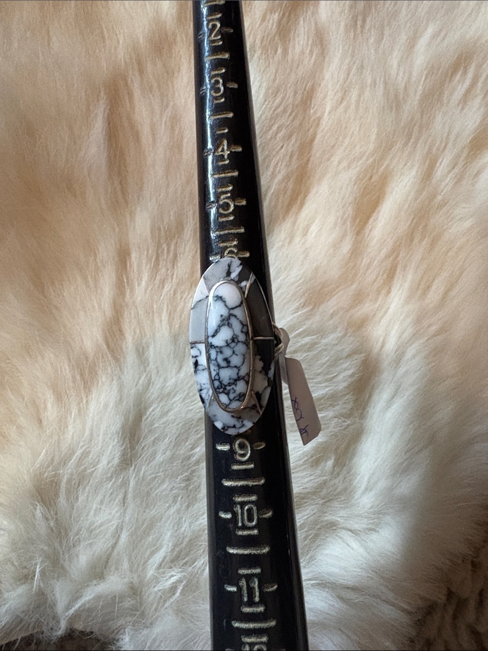 White and Black Marbled Stone Oval Ring